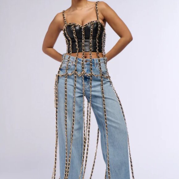 Sold Out NWT Akira Long Chain Black Bustier Top - Large - Picture 1 of 5